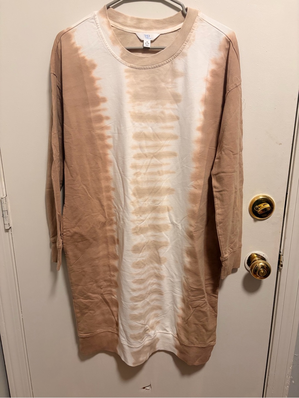 Time and Tru Women’s Tie-Dye Long Sleeve Dress - Beige & Cream